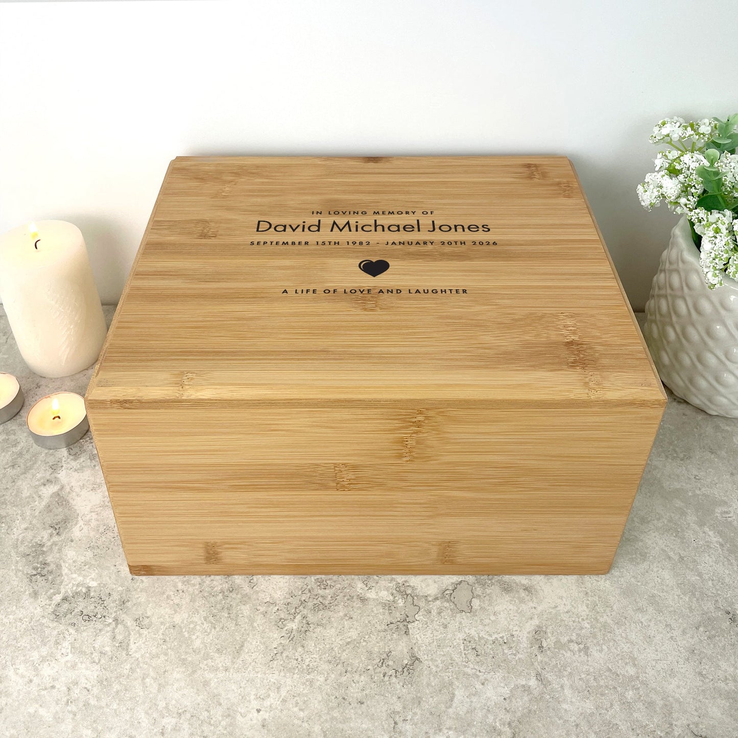 Personalised Bamboo Urn For Cremation Ashes - Name & Icon Design