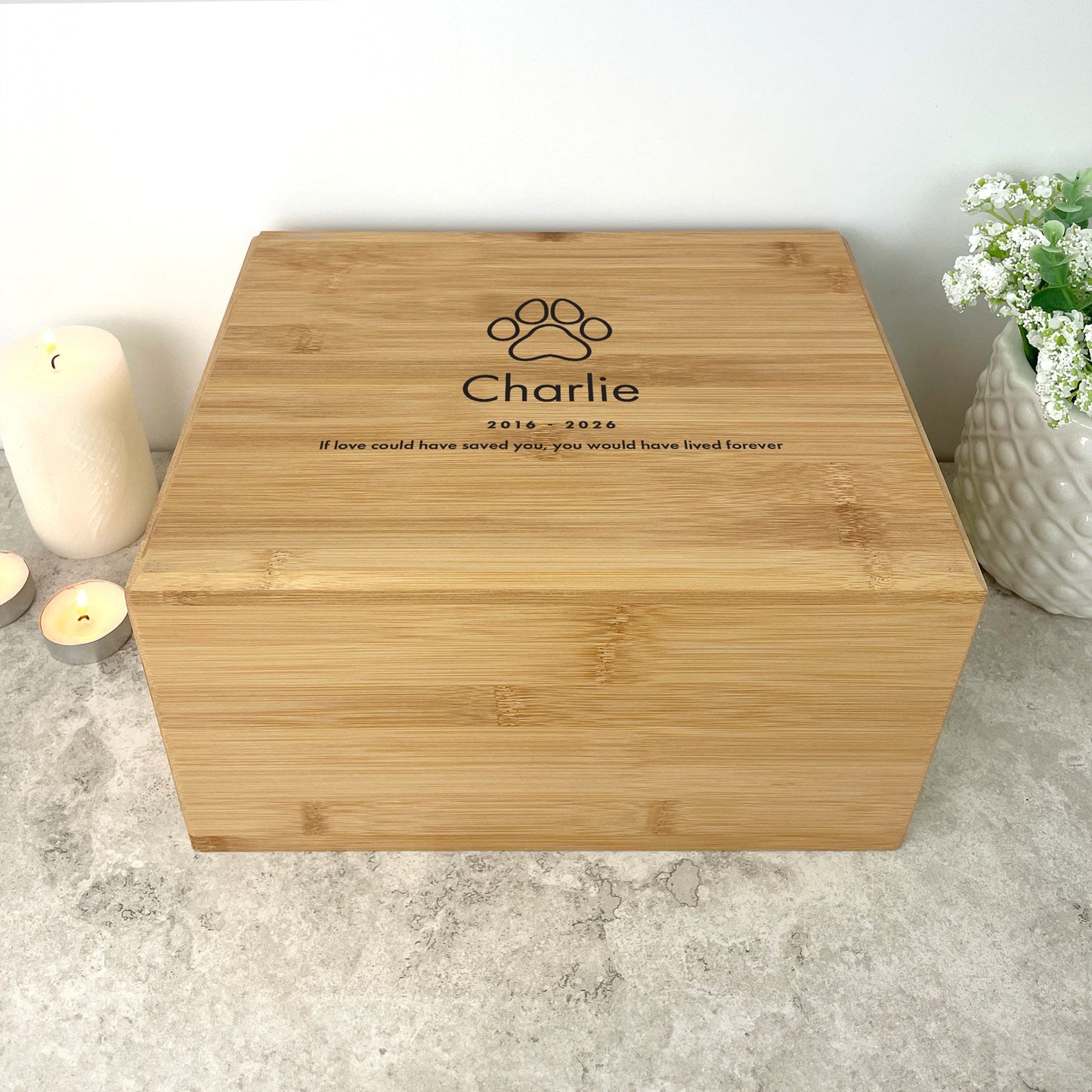 Personalised Bamboo Urn For Pet Cremation Ashes - Dog/Cat Design