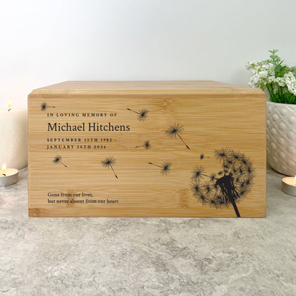 Personalised Bamboo Urn For Cremation Ashes - Dandelion Design