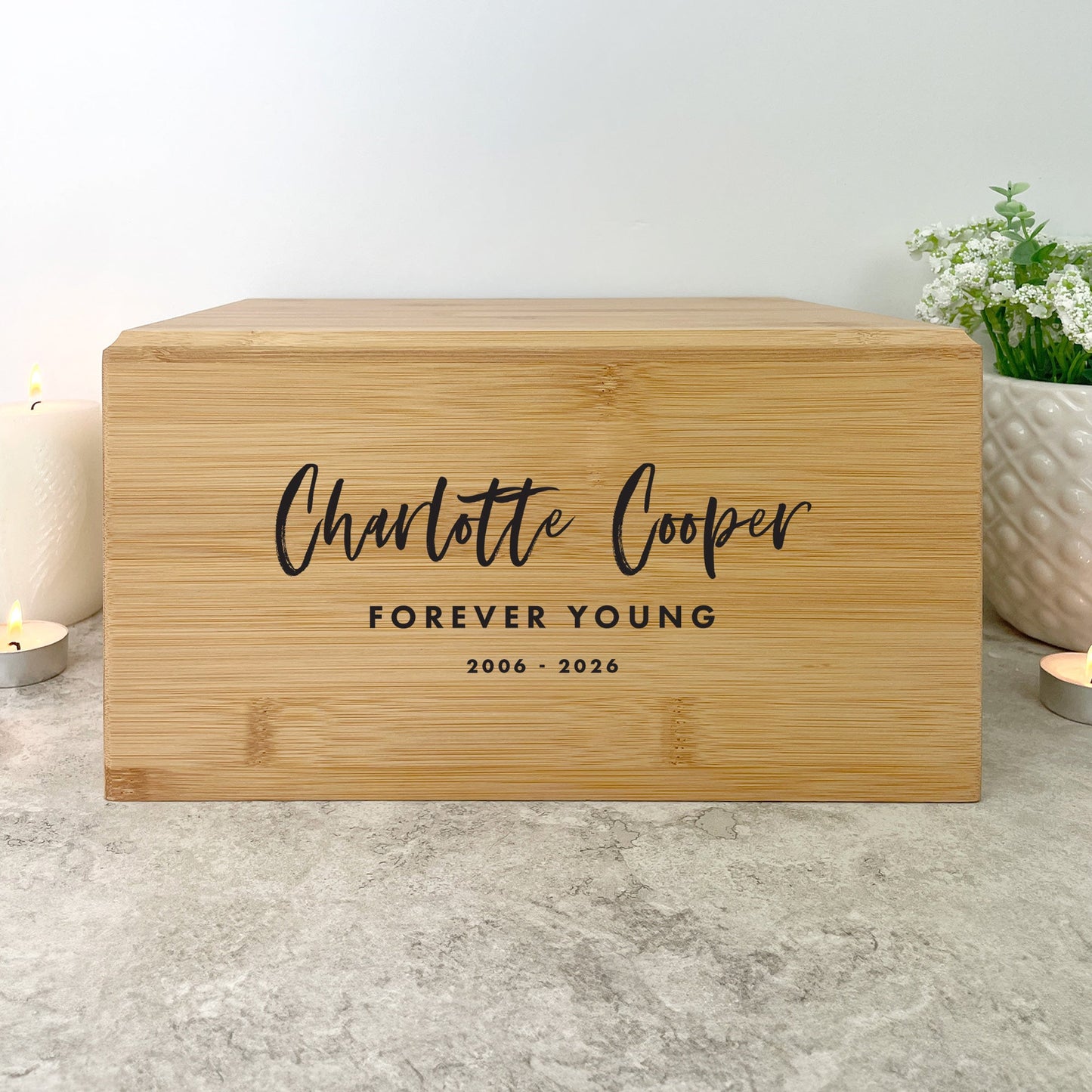 Personalised Bamboo Urn For Cremation Ashes - Modern Script Design
