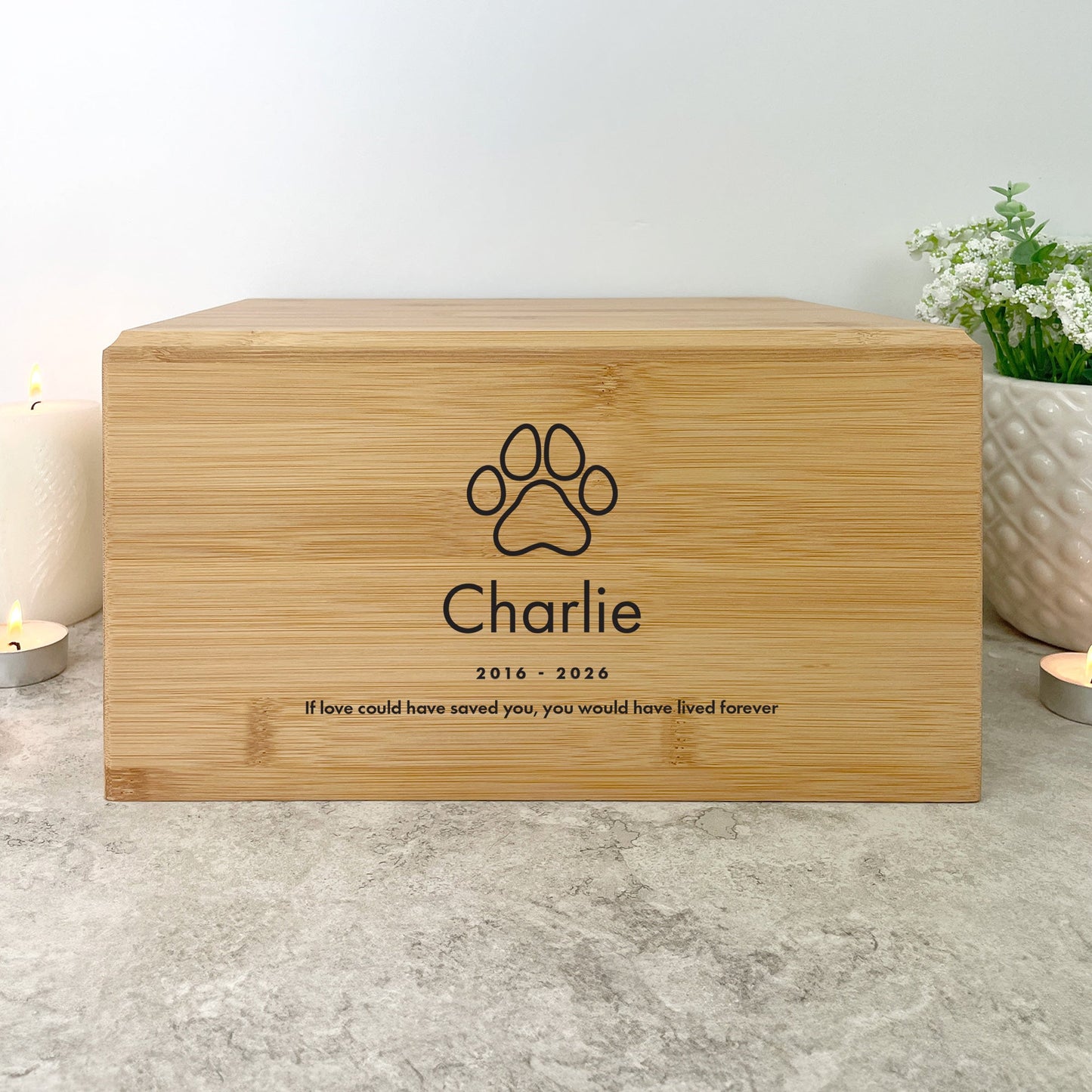 Personalised Bamboo Urn For Pet Cremation Ashes - Dog/Cat Design