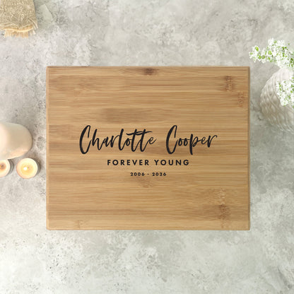Personalised Bamboo Urn For Cremation Ashes - Modern Script Design