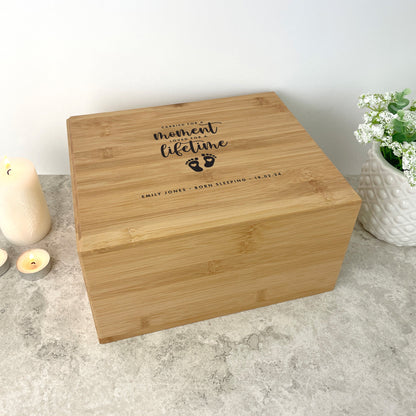 Personalised Bamboo Urn For Cremation Ashes - Angel Baby Design