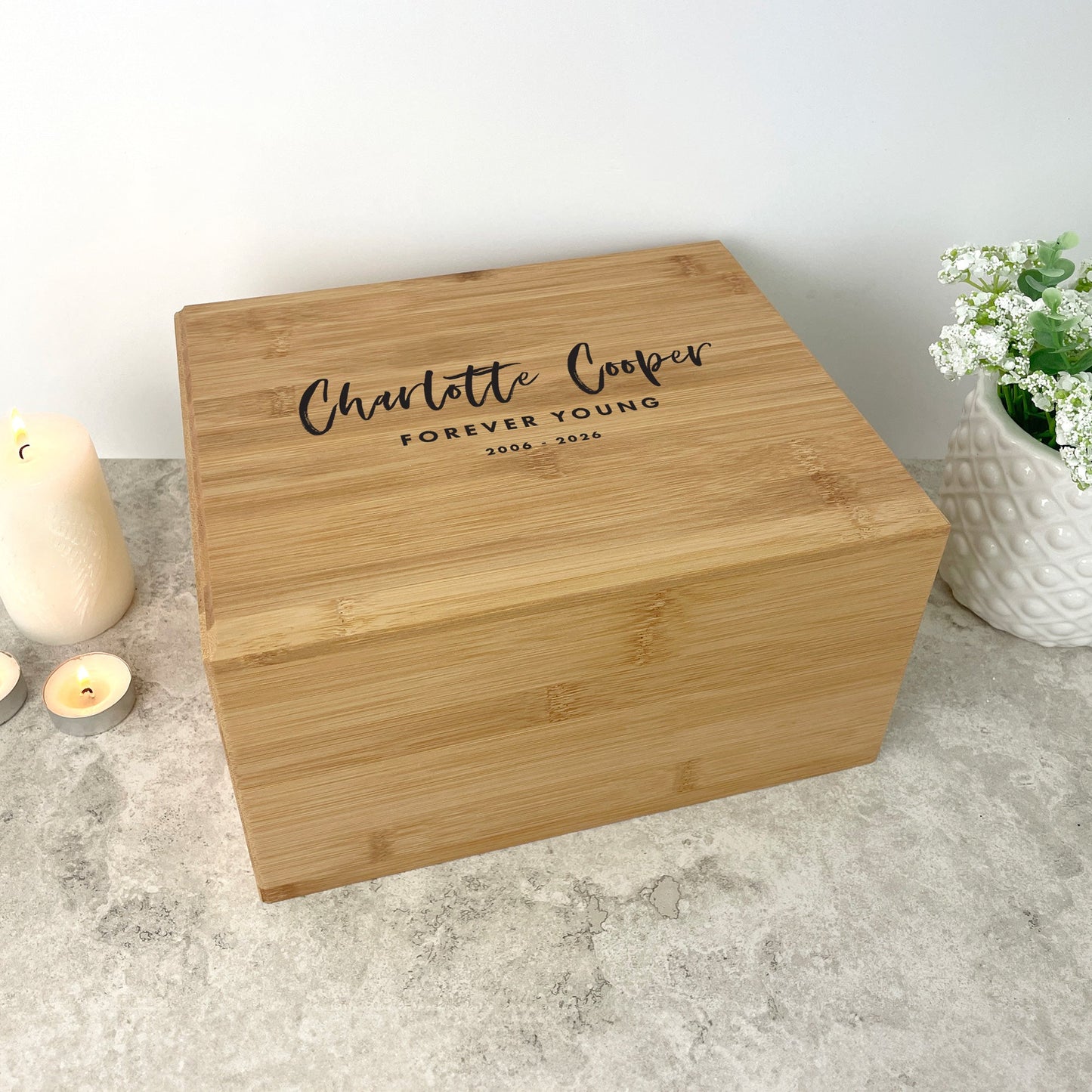 Personalised Bamboo Urn For Cremation Ashes - Modern Script Design