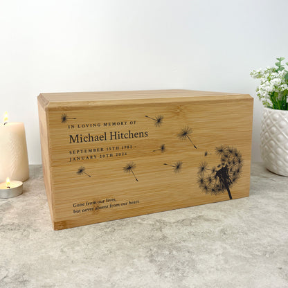 Personalised Bamboo Urn For Cremation Ashes - Dandelion Design