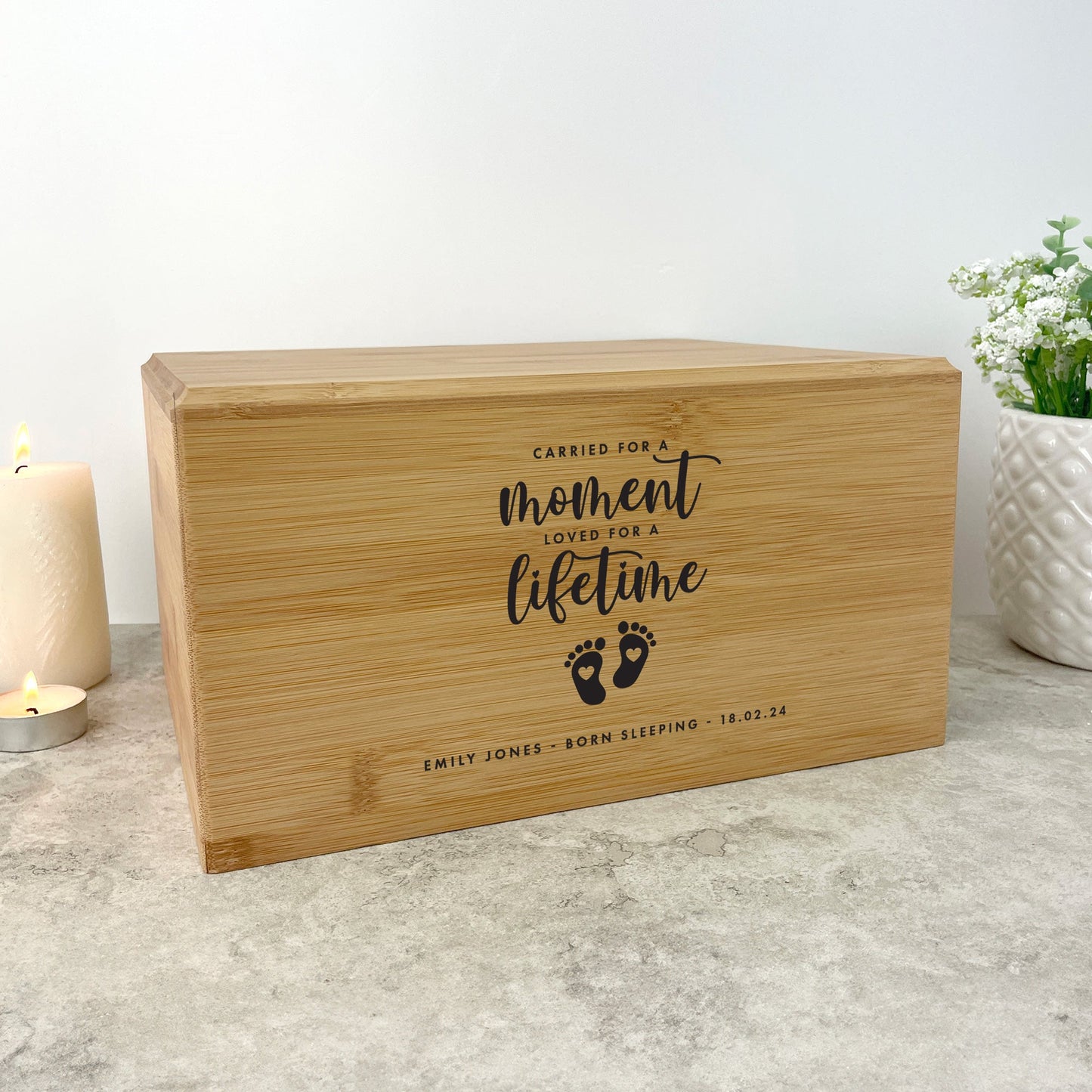 Personalised Bamboo Urn For Cremation Ashes - Angel Baby Design