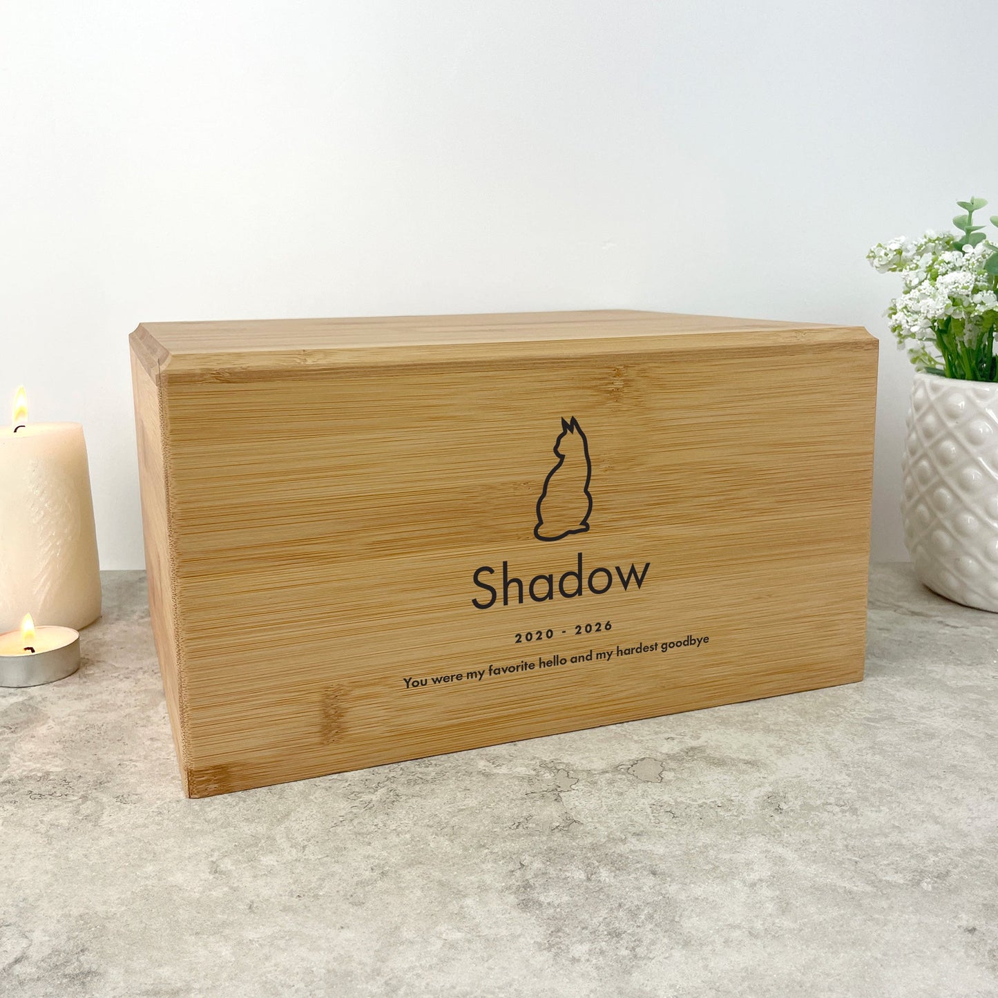 Personalised Bamboo Urn For Pet Cremation Ashes - Dog/Cat Design