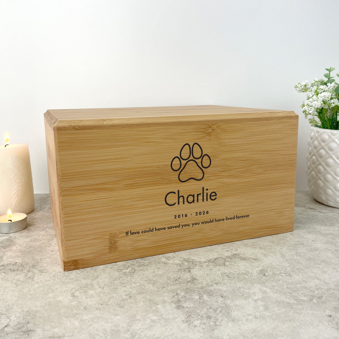 Personalised Bamboo Urn For Pet Cremation Ashes - Dog/Cat Design