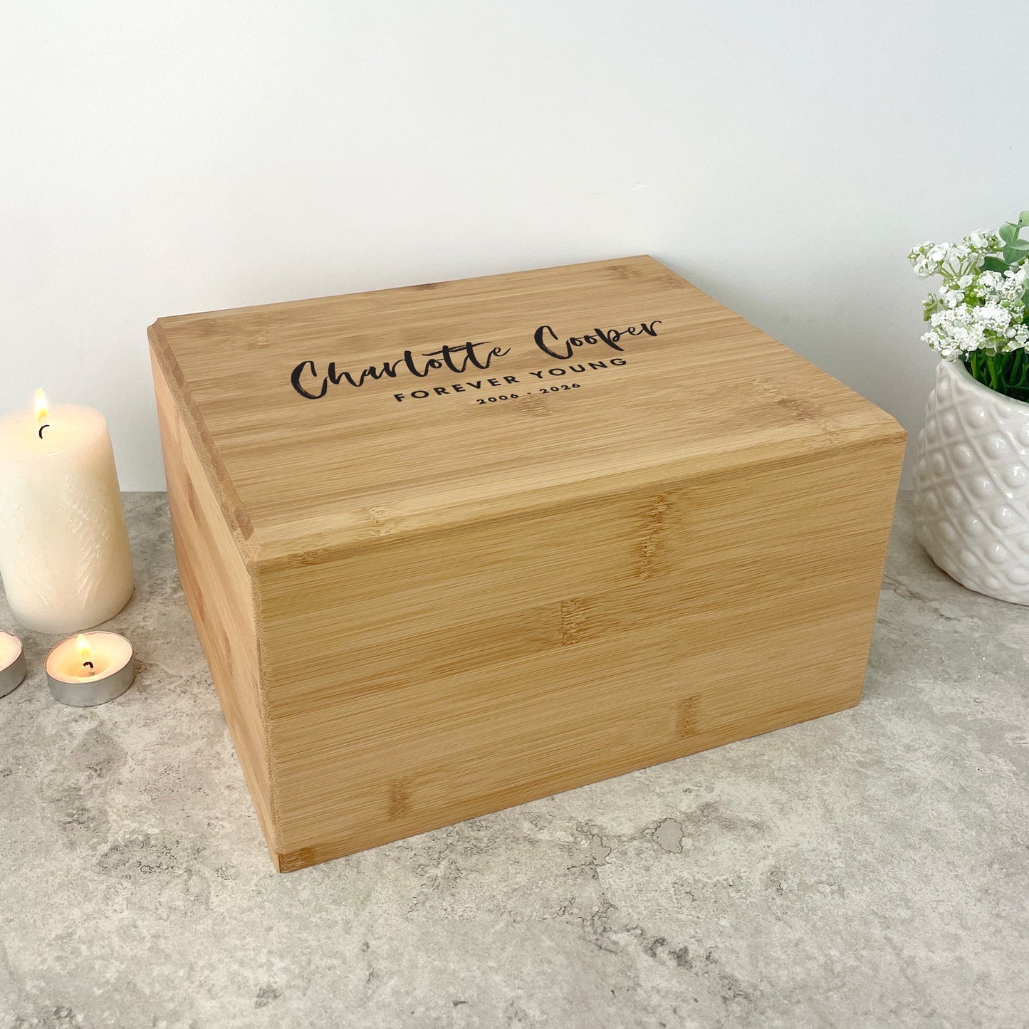 Personalised Bamboo Urn For Cremation Ashes - Modern Script Design