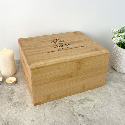 Personalised Bamboo Urn For Pet Cremation Ashes - Dog/Cat Design