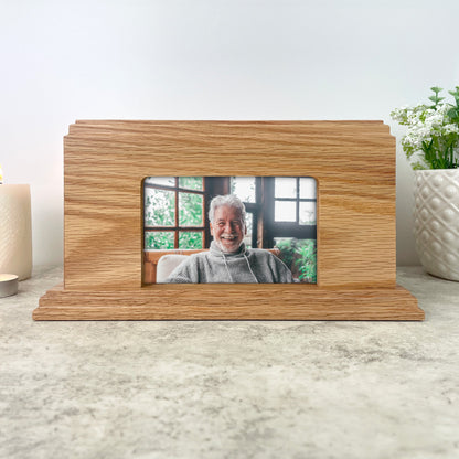 Personalised Oak Photo Urn For Cremation Ashes - Name & Icon Design
