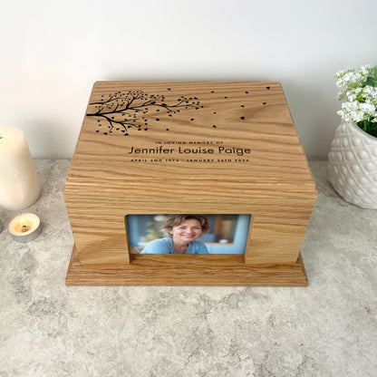 Personalised Oak Photo Urn For Cremation Ashes - Branch of Love Design