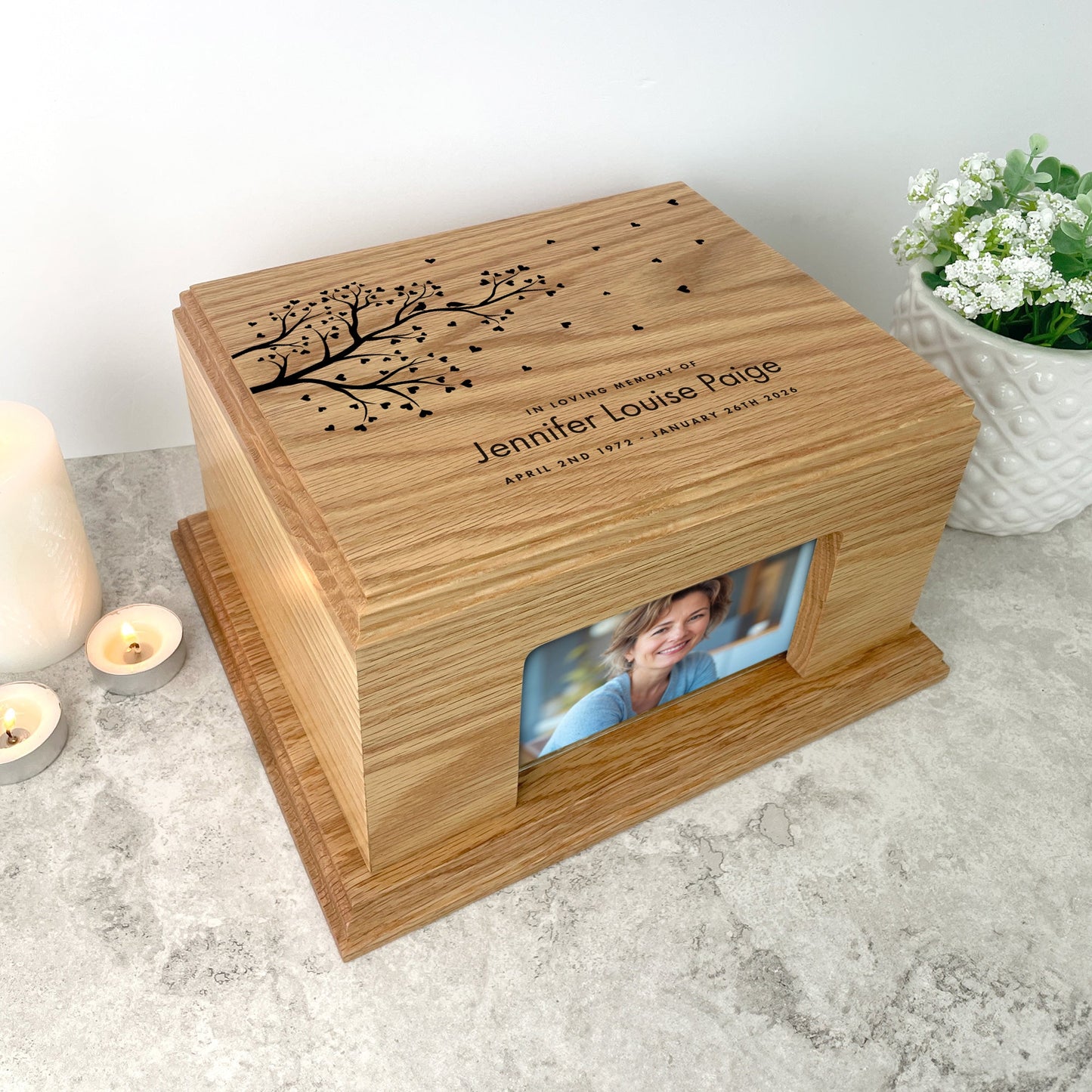 Personalised Oak Photo Urn For Cremation Ashes - Branch of Love Design