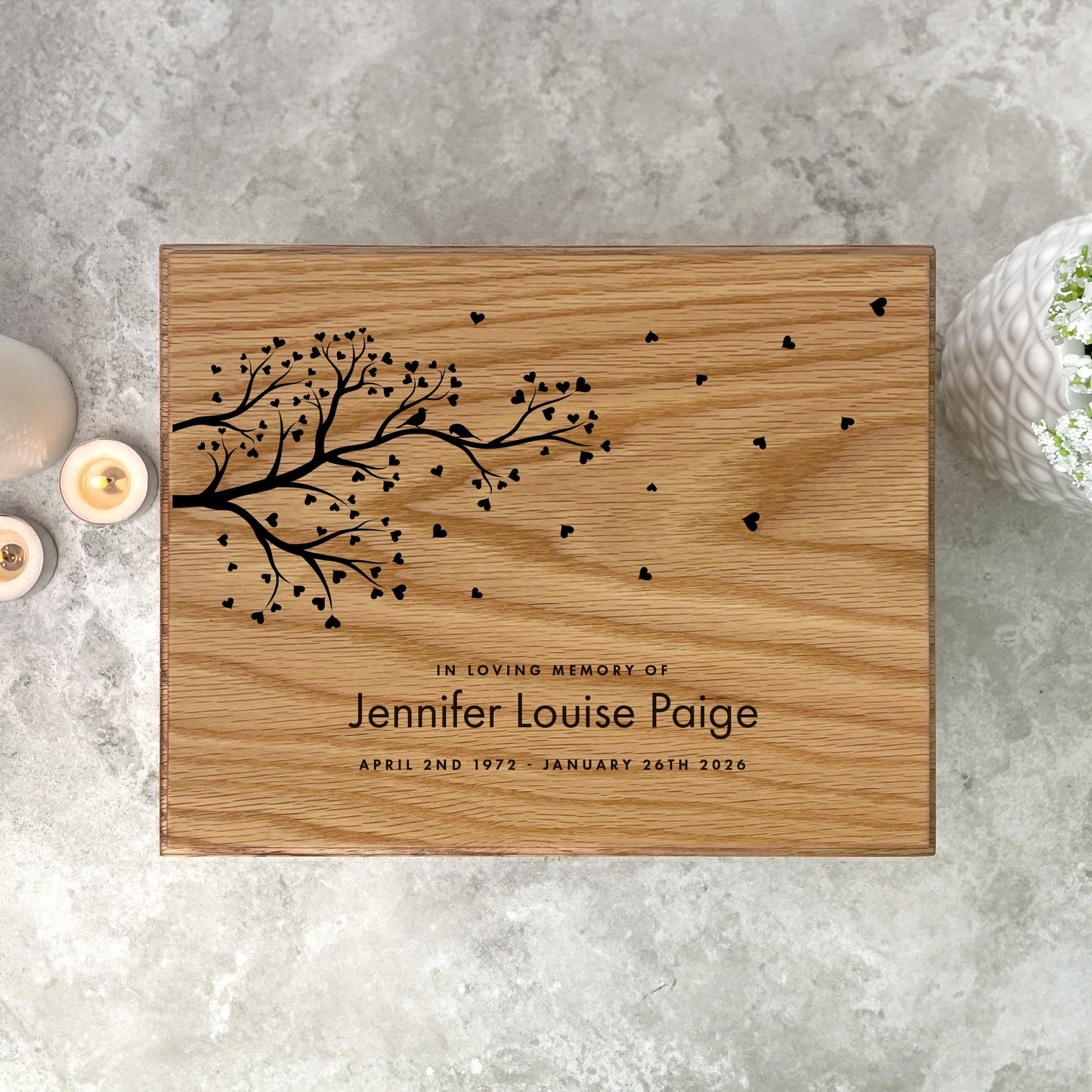 Personalised Oak Photo Urn For Cremation Ashes - Branch of Love Design