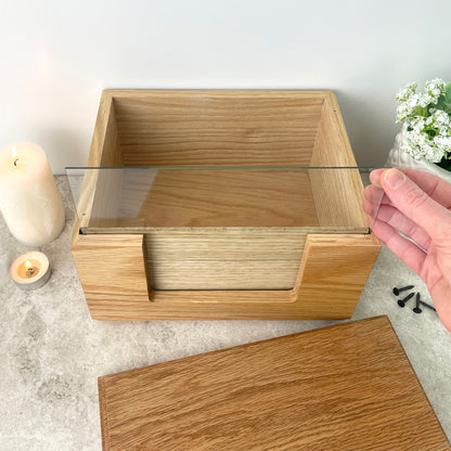 Personalised Oak Photo Urn For Cremation Ashes - Modern Script Design