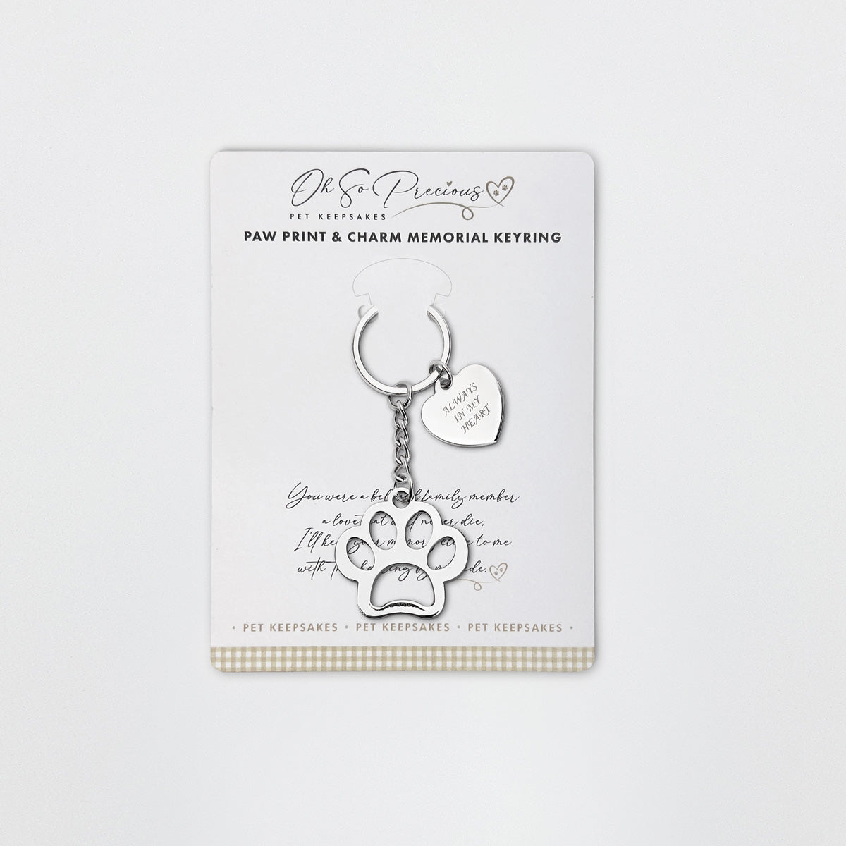 Always In My Heart Charm Paw Memorial Keyring