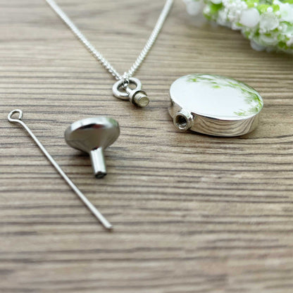 Personalised Sterling Silver Circle Engraved Pendant Cremation Ashes Memorial Urn Necklace