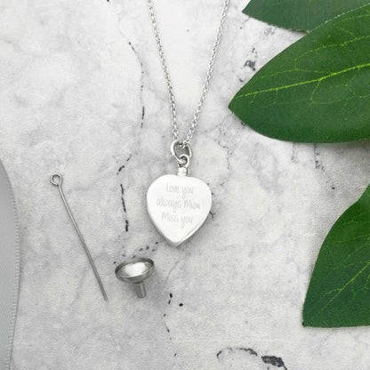 Personalised Sterling Silver Engraved Heart Cremation Ashes Memorial Urn Necklace