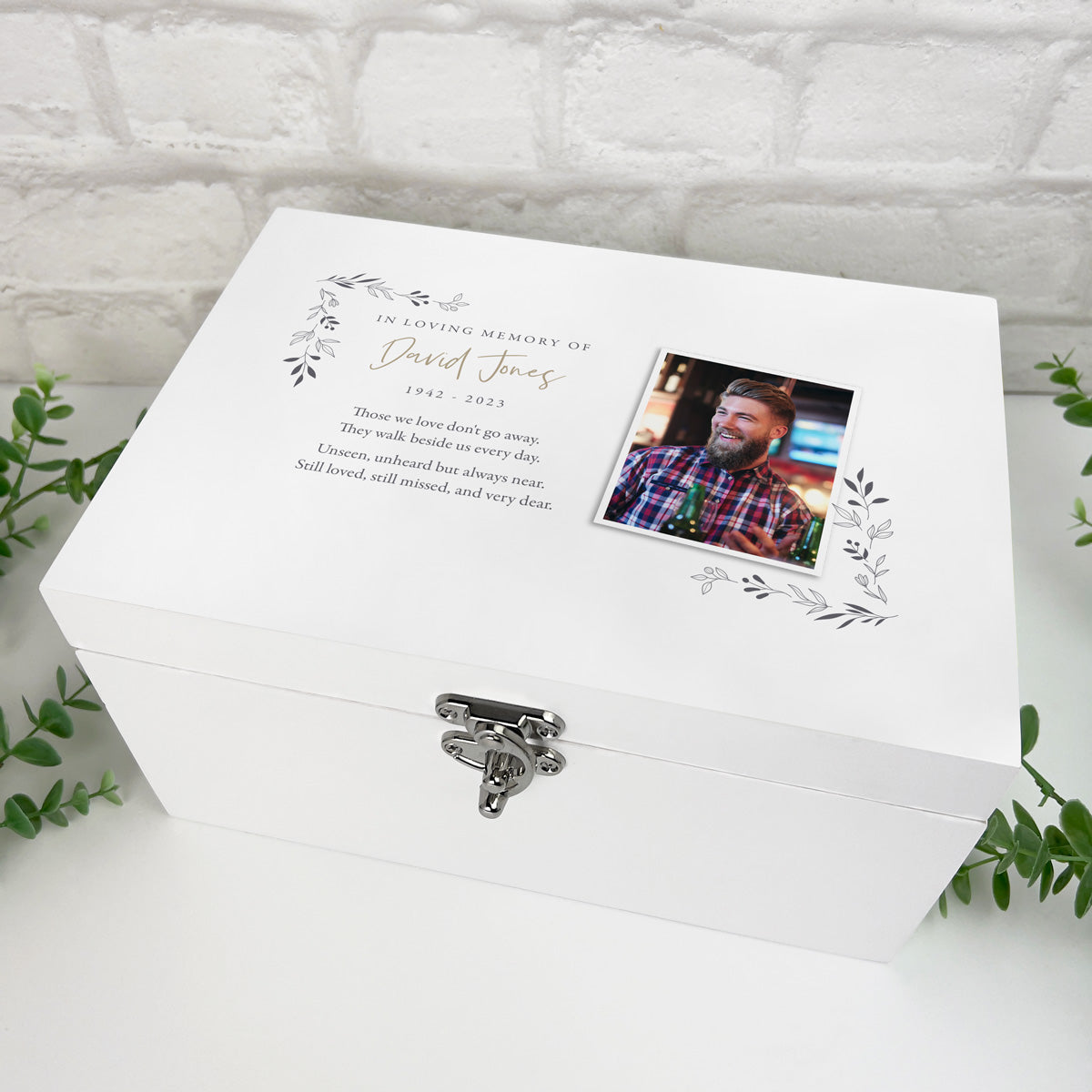 Personalised White Wooden One Photo Keepsake Memory Box - 3 Sizes