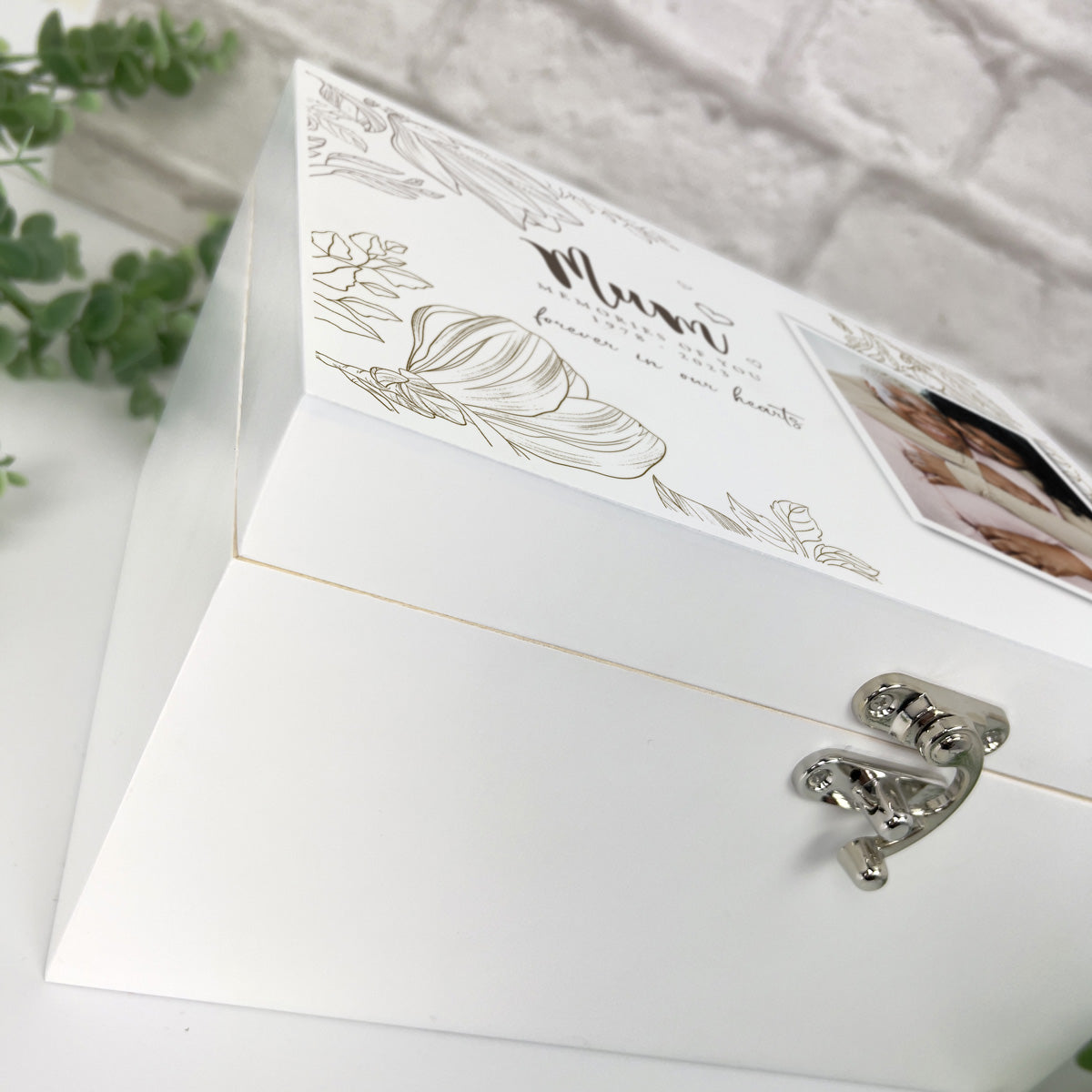 Personalised Floral White Wooden Memorial Photo Keepsake Memory Box - 3 Sizes