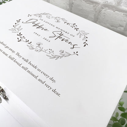 Personalised Wreath White Wooden Engraved Keepsake Memory Box - 3 Sizes