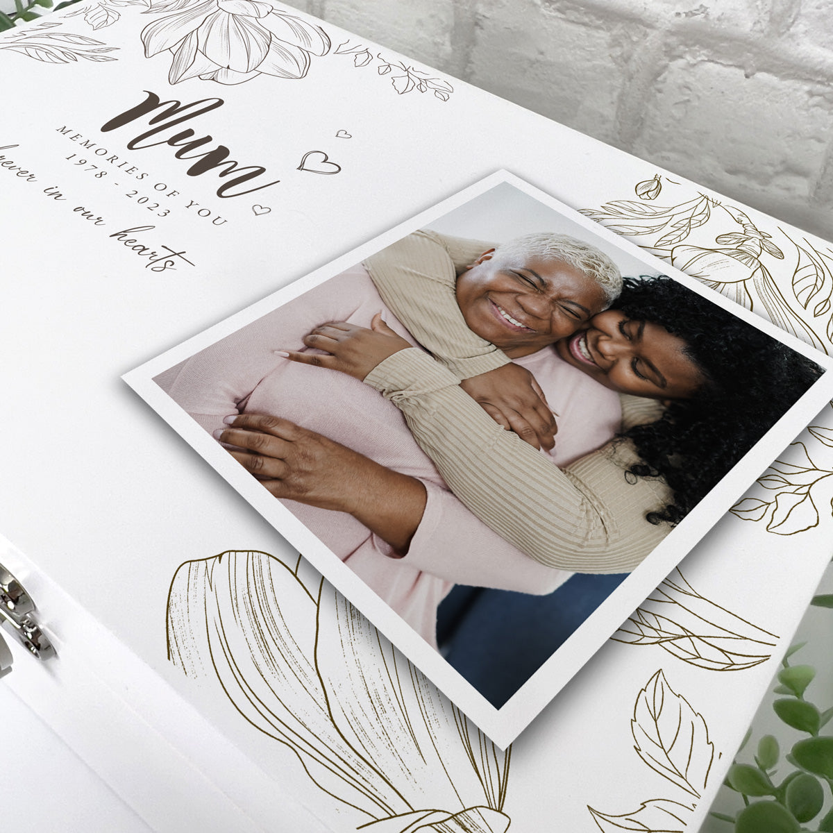 Personalised Floral White Wooden Memorial Photo Keepsake Memory Box - 3 Sizes