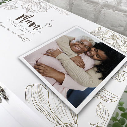 Personalised Floral White Wooden Memorial Photo Keepsake Memory Box - 3 Sizes