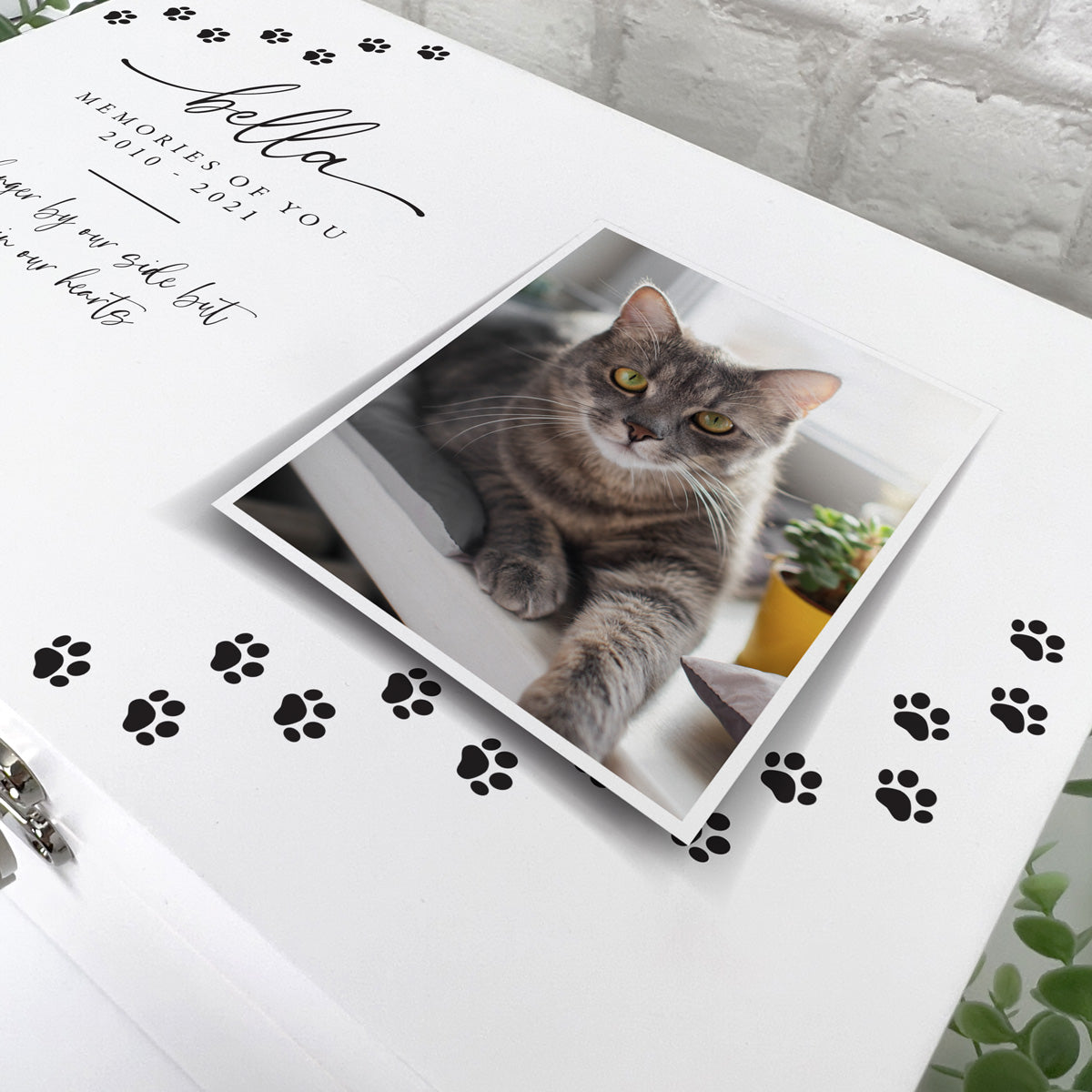 Personalised Paw Prints Pet Memorial White Wooden Photo Memory Box - 3 Sizes