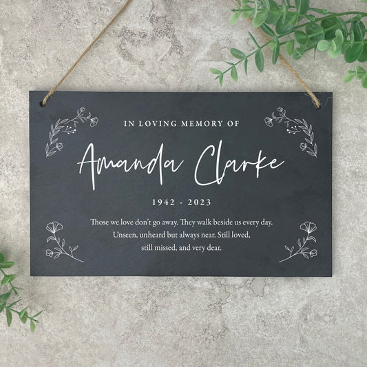 Personalised Wreath Memorial Slate Hanging Plaque 25 x 15cm