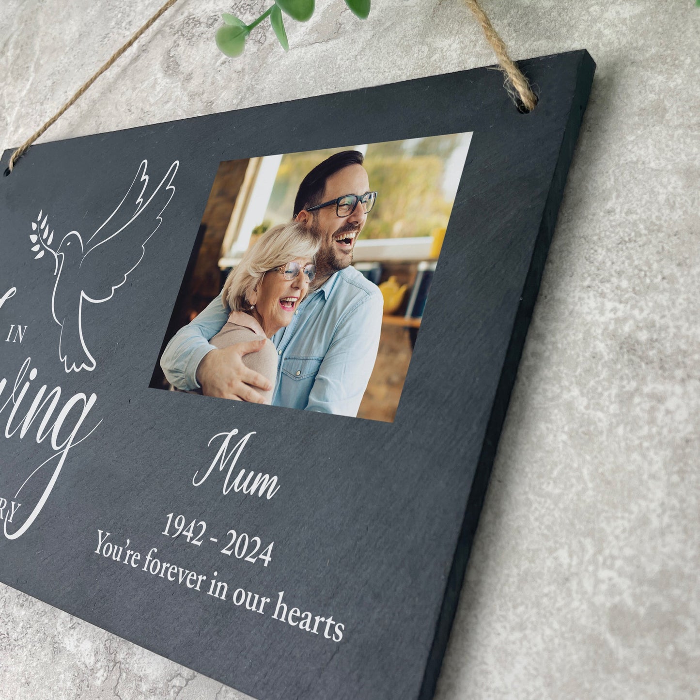 Personalised In Loving Memory Dove Photo Slate Hanging Plaque 25 x 15cm