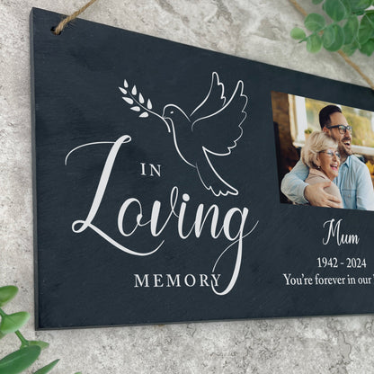 Personalised In Loving Memory Dove Photo Slate Hanging Plaque 25 x 15cm