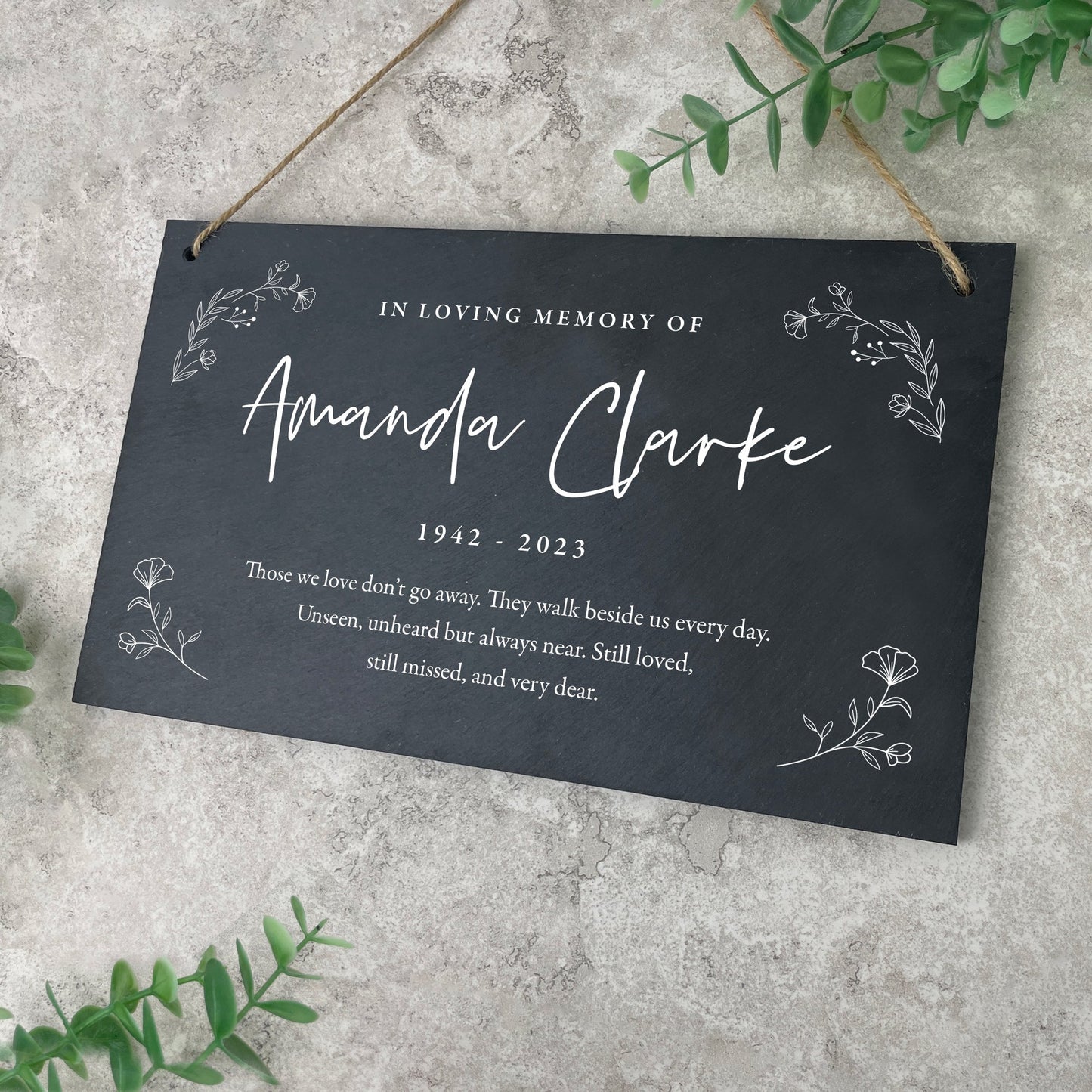 Personalised Wreath Memorial Slate Hanging Plaque 25 x 15cm