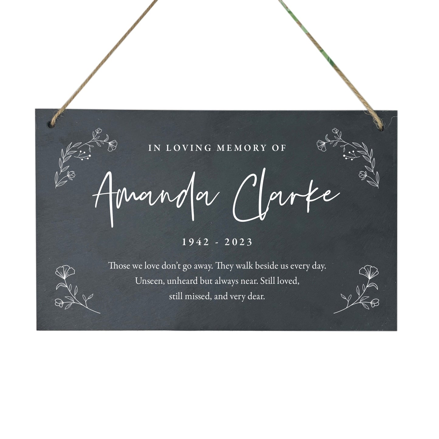 Personalised Wreath Memorial Slate Hanging Plaque 25 x 15cm