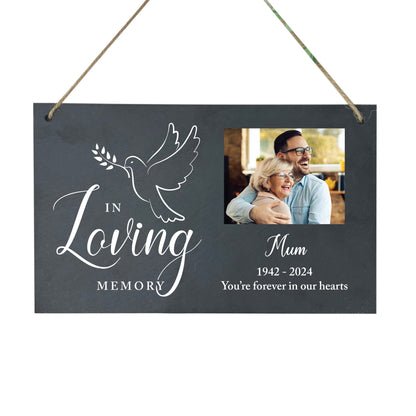 Personalised In Loving Memory Dove Photo Slate Hanging Plaque 25 x 15cm