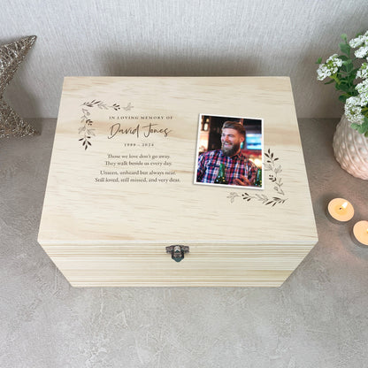 Personalised Pine Wooden One Photo Keepsake Memory Box - 5 Sizes