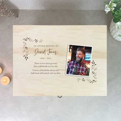 Personalised Pine Wooden One Photo Keepsake Memory Box - 5 Sizes