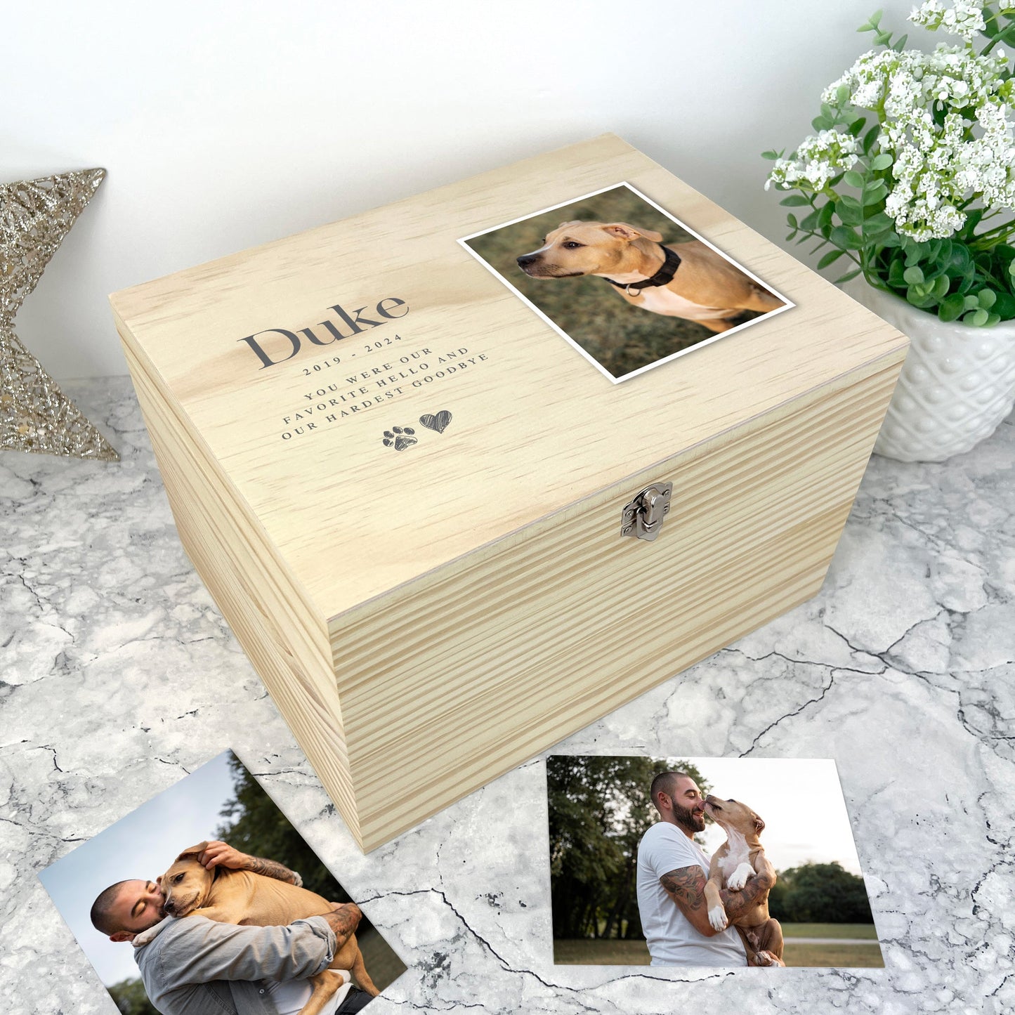 Personalised Sketch Photo Pet Memorial Keepsake Box - 5 Sizes