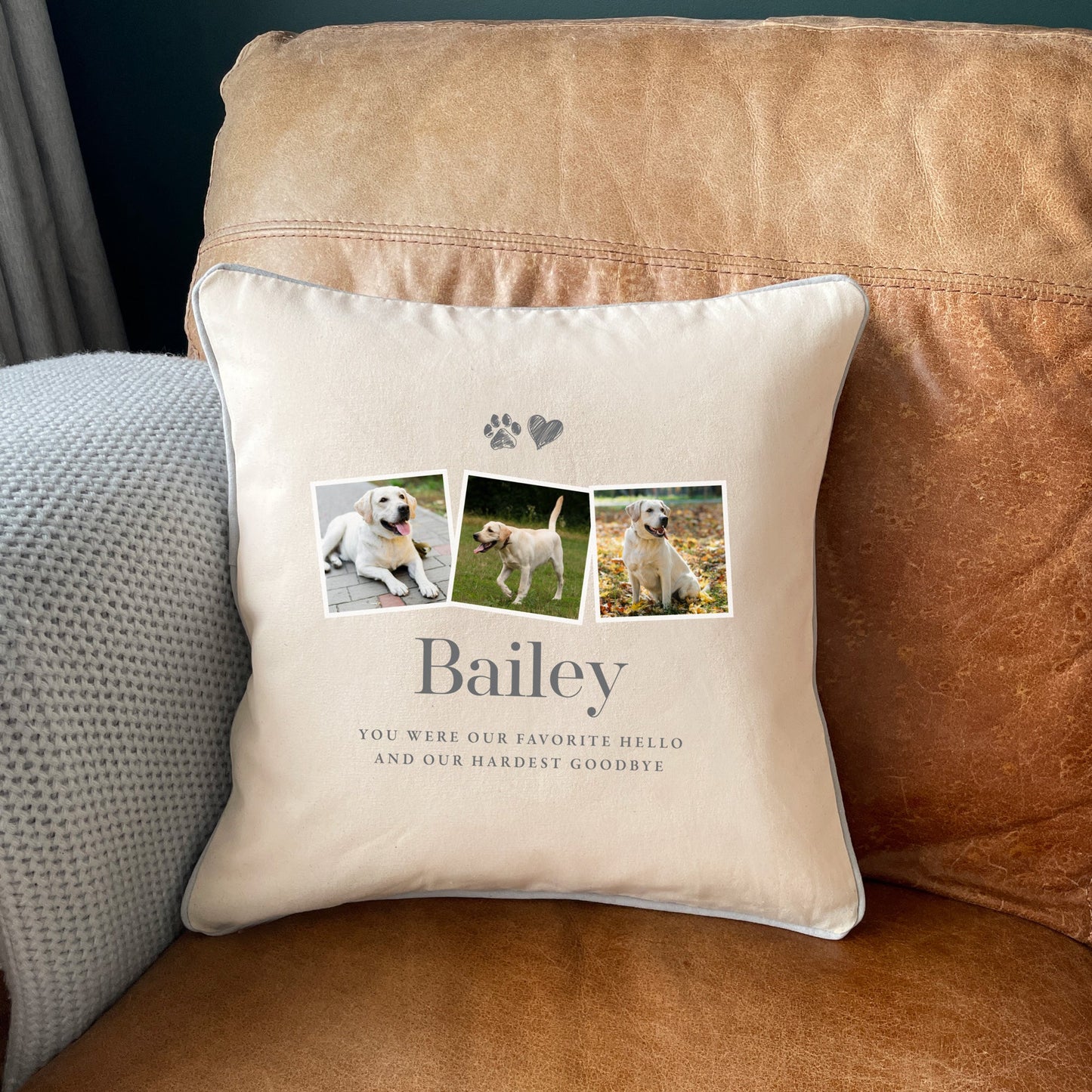 Personalised Three Photo Pet Memorial Ashes Cotton Cushion