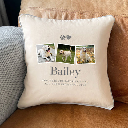 Personalised Three Photo Pet Memorial Ashes Cotton Cushion