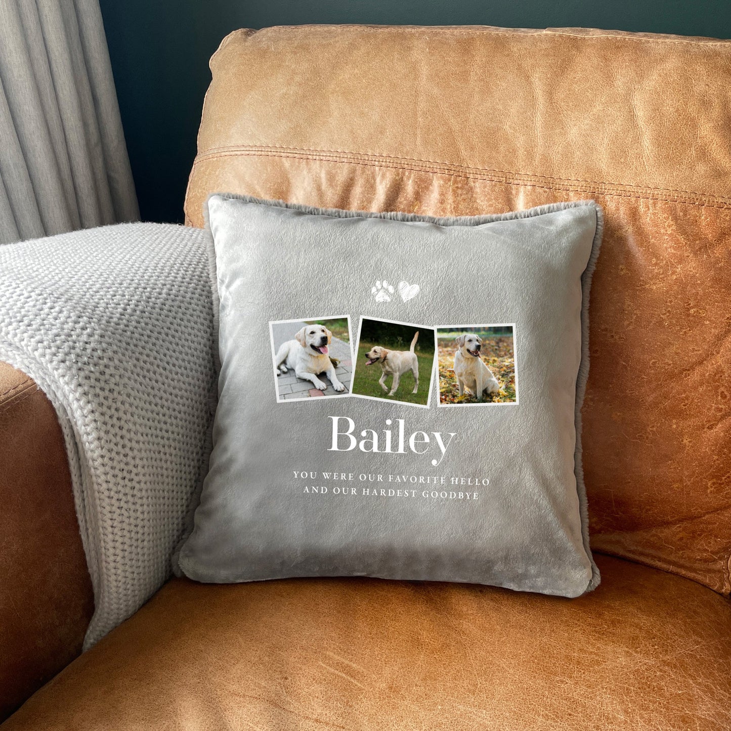 Personalised Three Photo Pet Memorial Ashes Cuddle Cushion