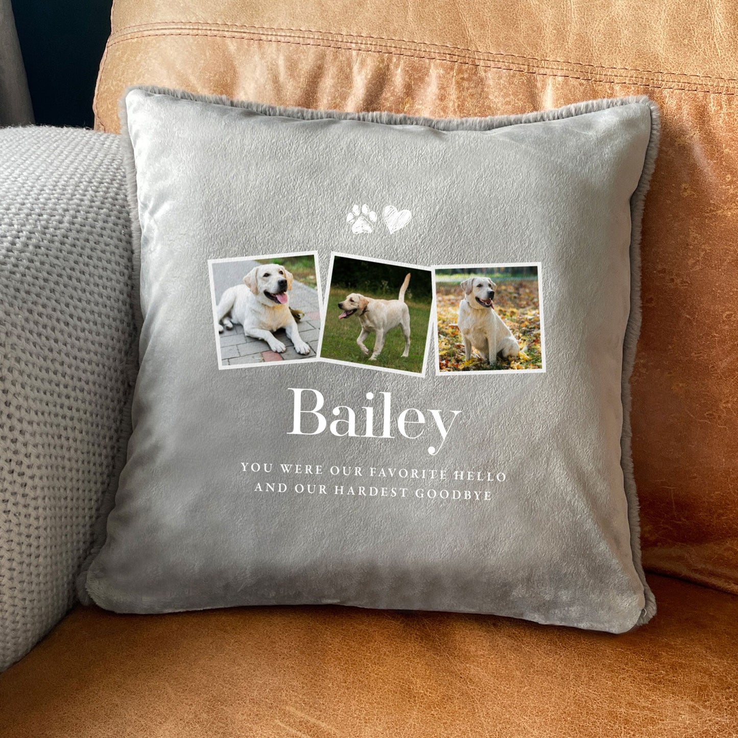 Personalised Three Photo Pet Memorial Ashes Cuddle Cushion