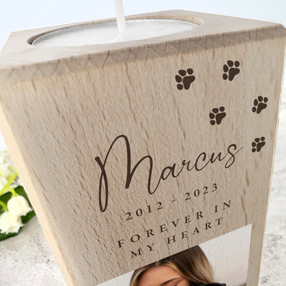 Personalised Solid Wooden Photo Pet Memorial Tea Light Holder - 2 Sizes