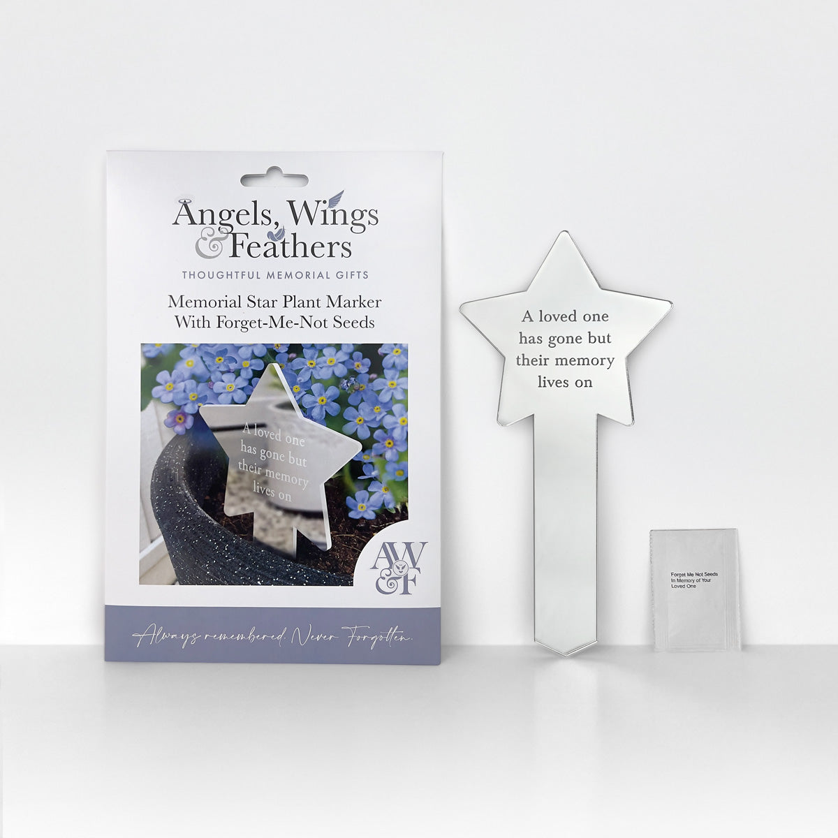 Angels, Wings & Feathers Memorial Star Plant Marker With Forget-Me-Not Seeds