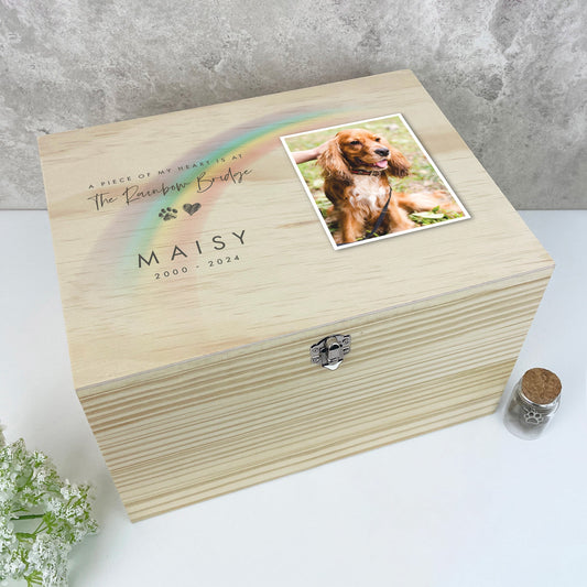 Personalised Soft Rainbow Bridge Photo Pet Keepsake Box - 5 Sizes