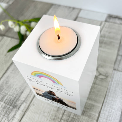 Personalised Watercolour Rainbow Pet Memorial Photo White Tea Light Holder