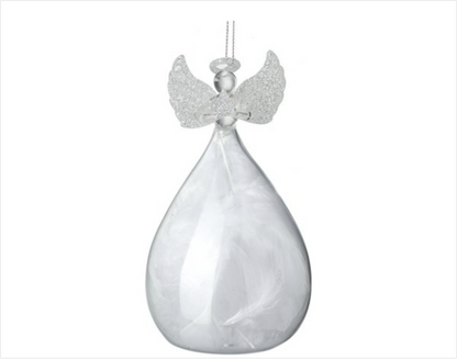 Personalised Feather Filled Glitter Angel Memorial Glass Ornament