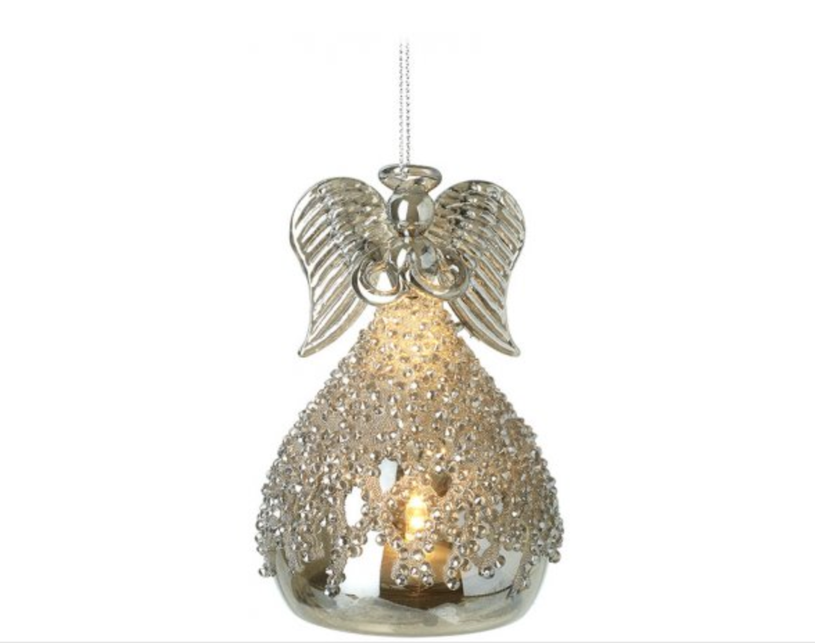 Decorative LED Smokey Grey Glass Angel Hanging Ornament