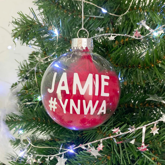 Personalised Football Fan Memorial Glass Christmas Bauble With Club Colours