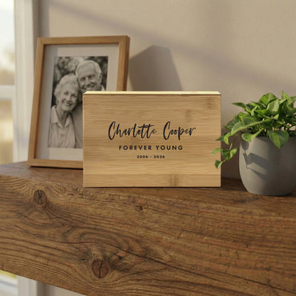 Personalised Bamboo Urn For Cremation Ashes - Modern Script Design