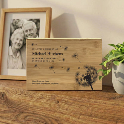 Personalised Bamboo Urn For Cremation Ashes - Dandelion Design